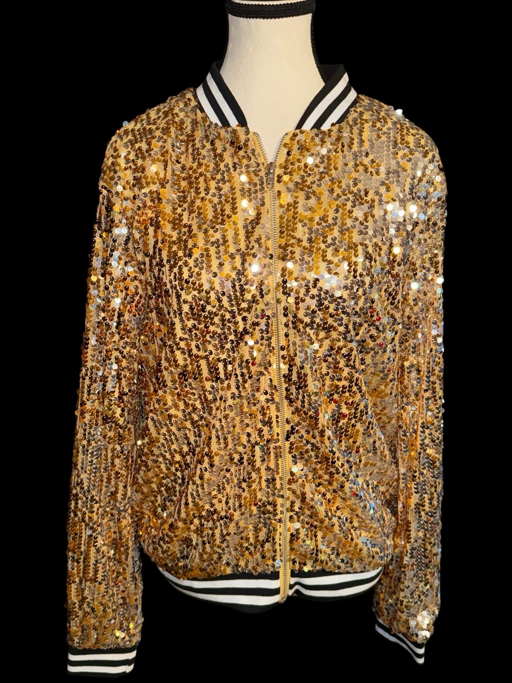 Anna-Kaci Large Gold Sequin Bomber Jacket Sparkle & Shine Collection